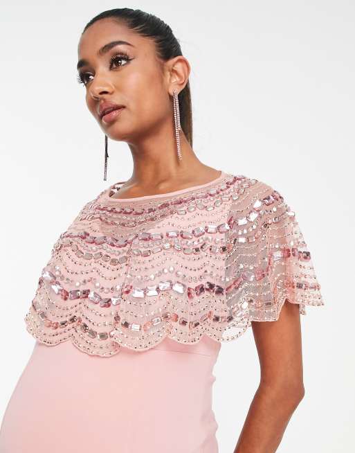 ASOS DESIGN Maternity midi dress with embellished cape detail in light pink