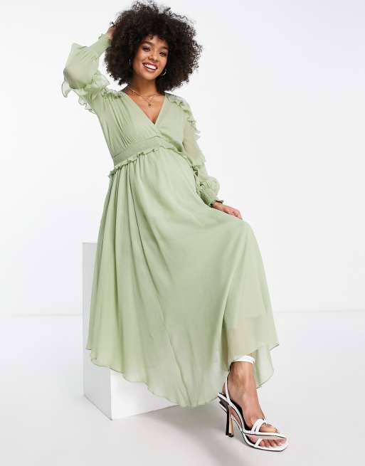 ASOS DESIGN Maternity Nursing mini wrap dress with long sleeves in forest  green