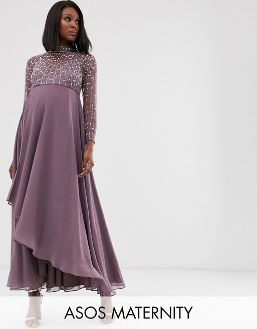 ASOS DESIGN Maternity midi dress with linear embellished bodice and wrap skirt