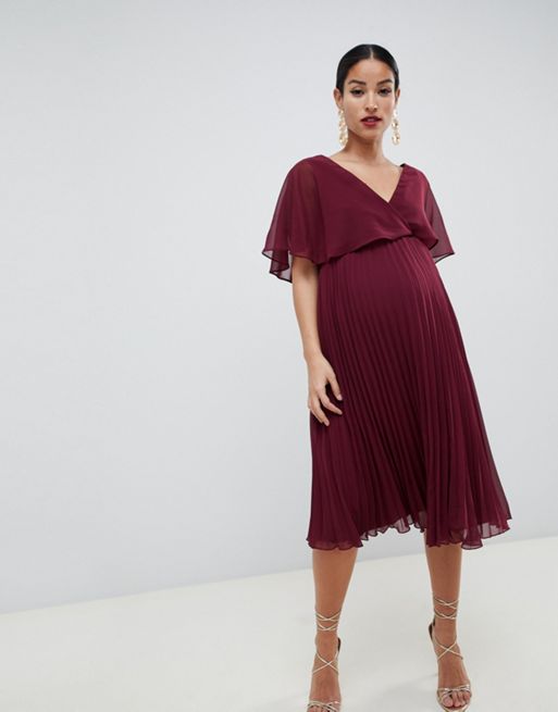 ASOS DESIGN Maternity flutter sleeve midi dress with pleated waist and  button detail