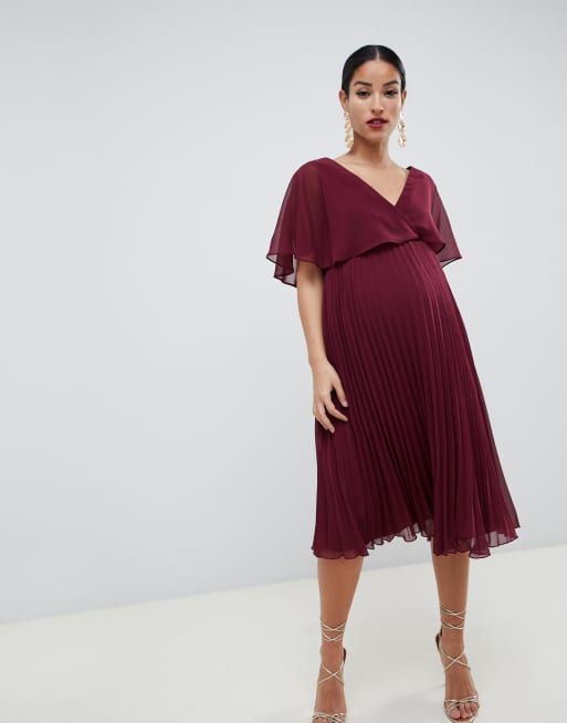 ASOS DESIGN Maternity flutter sleeve midi dress with pleated waist and  button detail