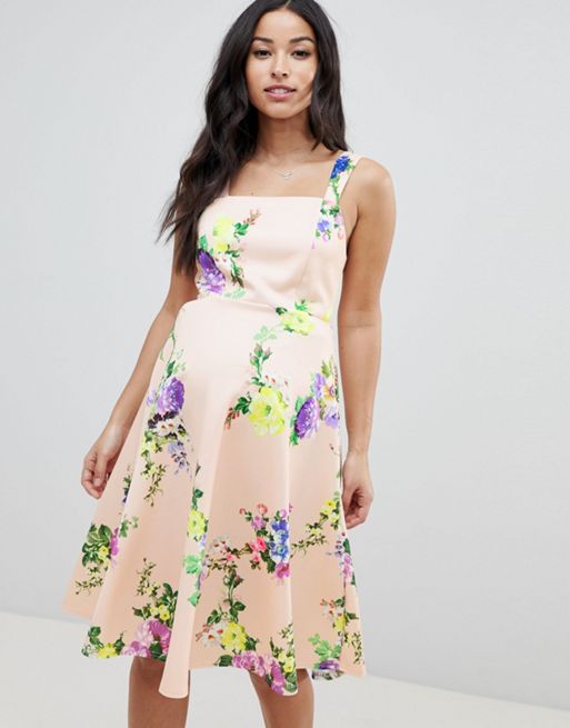 Asos Design Maternity Midi Floral Prom Dress With Square Neck Asos 