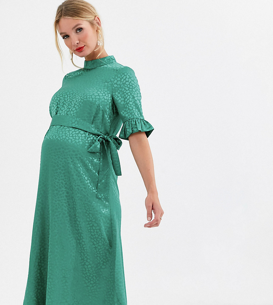ASOS DESIGN Maternity midi jacquard dress with belt-Green