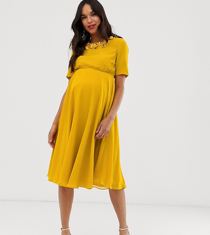 ASOS DESIGN Maternity - Midi-jurk met crop top met versierde hals-Multi