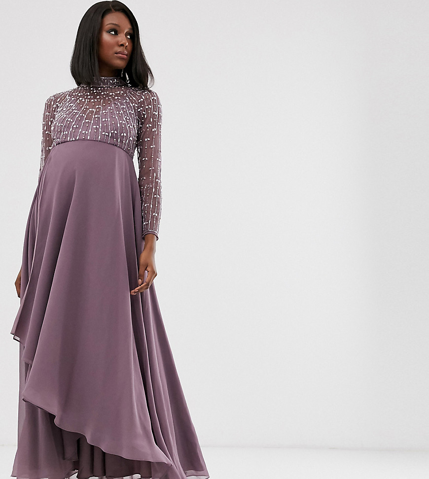 ASOS DESIGN Maternity - Midi-jurk met lineair versierd lijfje en overslagrok-Multi