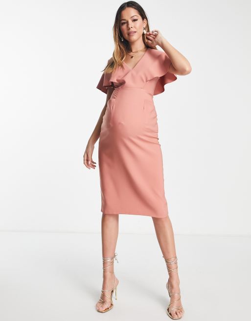 ASOS DESIGN Maternity - Midi-kokerjurk met uitlopende mouwen in terracotta, 2 van 4