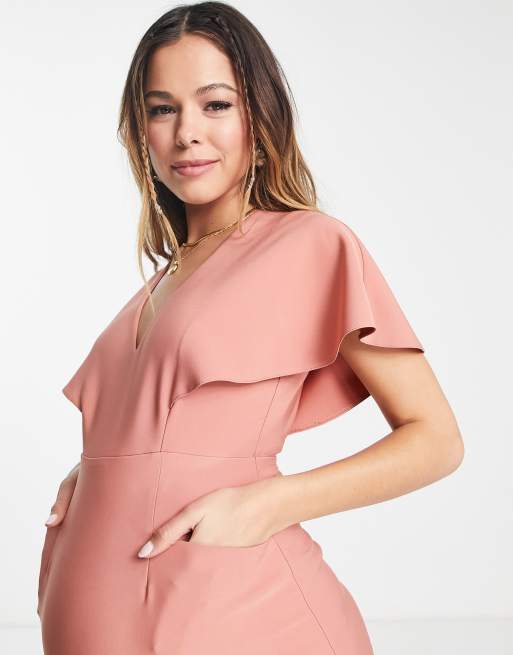 ASOS DESIGN Maternity - Midi-kokerjurk met uitlopende mouwen in terracotta, 3 van 4