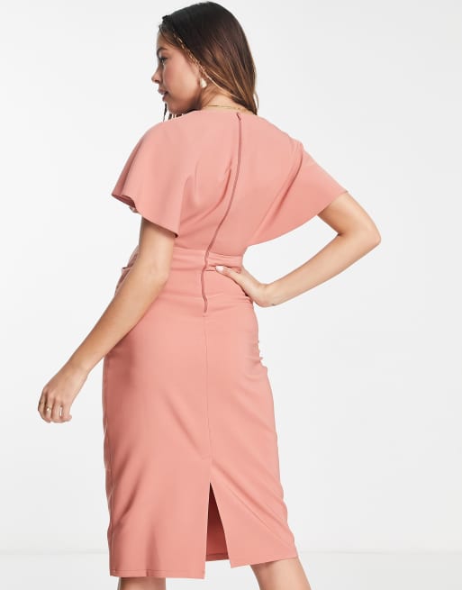 ASOS DESIGN Maternity - Midi-kokerjurk met uitlopende mouwen in terracotta, 4 van 4