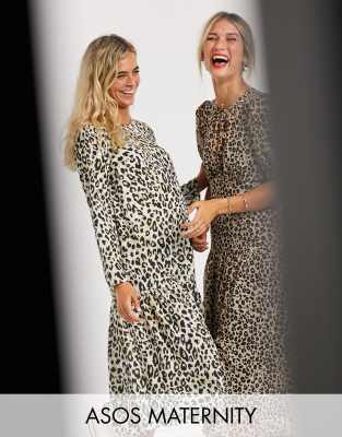 collusion leopard print midi smock dress