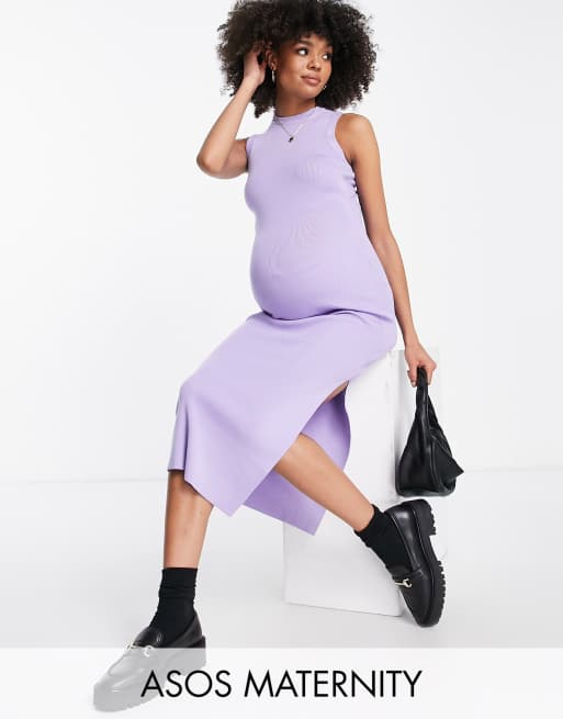 ASOS DESIGN Maternity – Midi-Strickkleid in Flieder mit Racer-Design