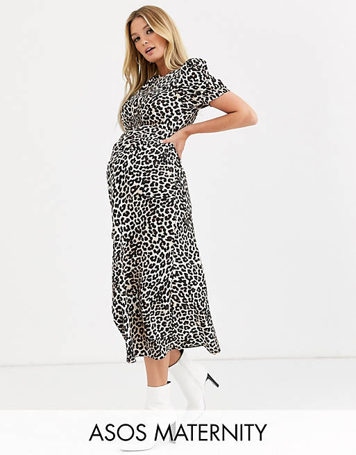 ASOS DESIGN Maternity midi tea dress in leopard print