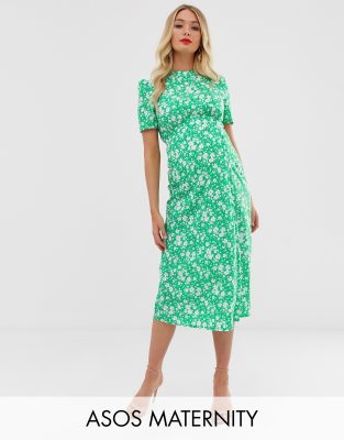 asos design midi tea dress with buttons in floral print