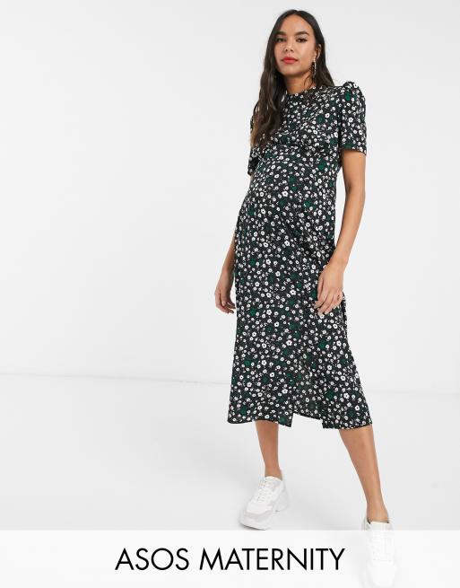 ASOS DESIGN Maternity midi tea dress with buttons in floral print