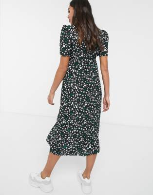 asos design midi tea dress with buttons in floral print