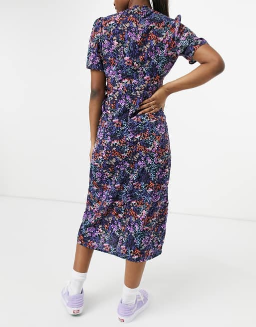 ASOS DESIGN Maternity midi tea dress with buttons in purple floral print, 2 of 4