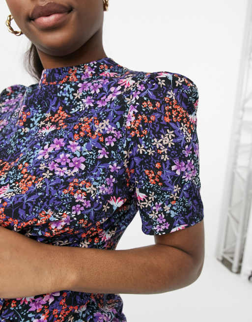 ASOS DESIGN Maternity midi tea dress with buttons in purple floral print, 3 of 4