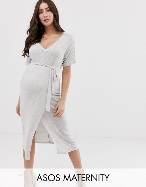 Asos Design Maternity Midi Wrap Skirt T Shirt Dress With Belt Asos 