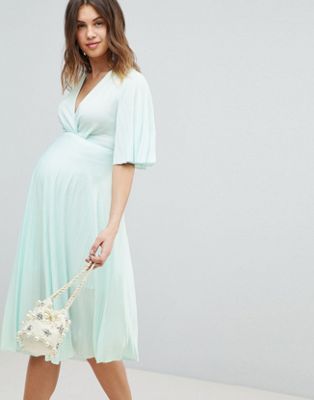 ASOS DESIGN – Maternity Midiklänning med kimonoärm och veckdetalj-Grön