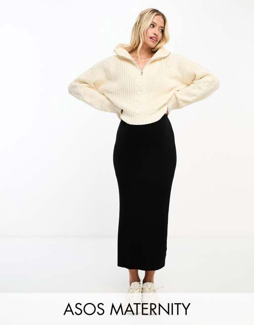 ASOS DESIGN Maternity – Midirock aus Rippstrick in Schwarz