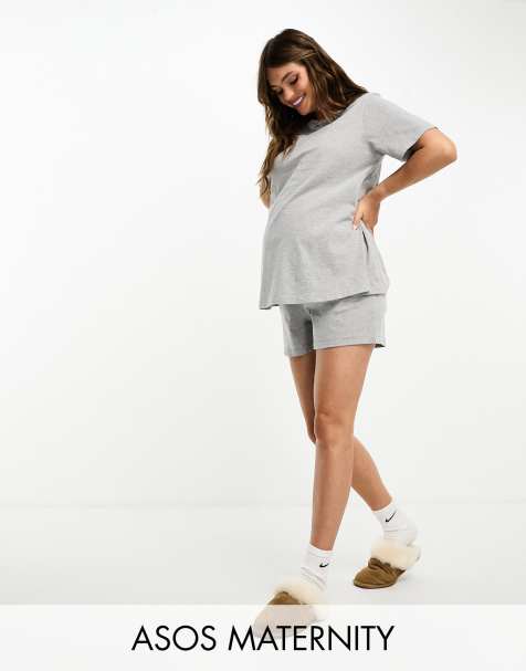 ASOS DESIGN Maternity – Mieszaj i łącz – Bawełniane szorty od piżamy w szarym melanżowym kolorze - view 1