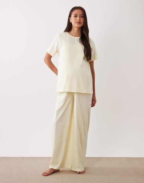 ASOS DESIGN Maternity – Mieszaj i łącz – Bladożółta bawełniana piżama - view 1