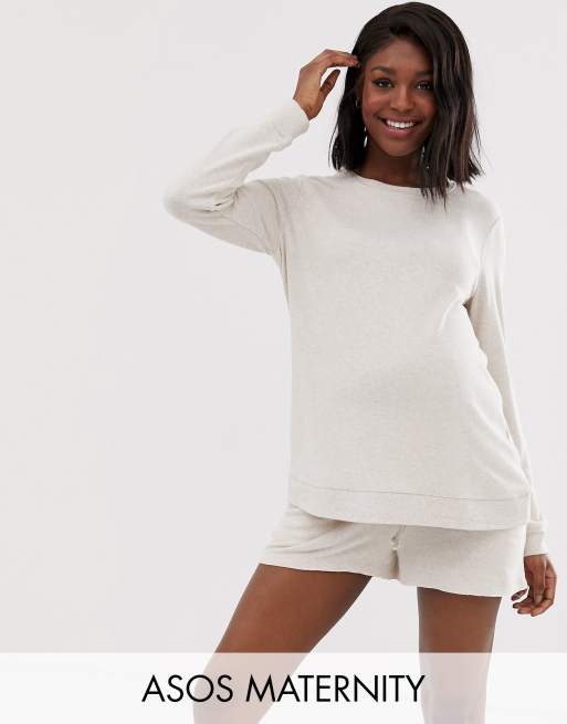 ASOS DESIGN Maternity – Domowy top i szorty z bardzo miękkiego, szczotkowanego materiału, 3 z 4