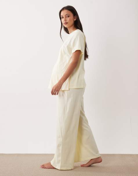 ASOS DESIGN Maternity – Mieszaj i łącz – Kremowożółte bawełniane spodnie od piżamy - view 1