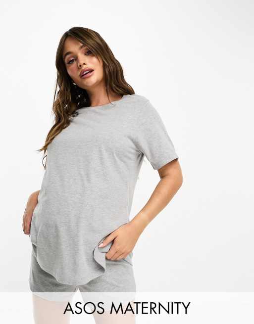 ASOS DESIGN Maternity – Mieszaj i łącz – Szara melanżowa koszulka od piżamy do karmienia z bawełny