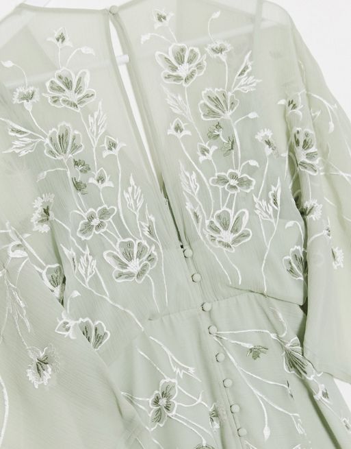 ASOS DESIGN Maternity — Miętowa sukienka midi w haftowane kwiaty z rękawem  typu nietoper | ASOS