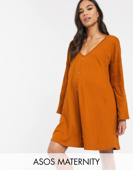 Asos Design Maternity Mini Button Through Swing Dress In Texture Asos 