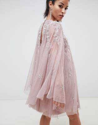 Asos design feather embellished cape 2024 midi dress