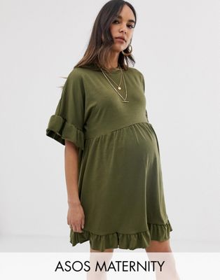 ASOS DESIGN Maternity mini frill sleeve smock dress in sweat | ASOS