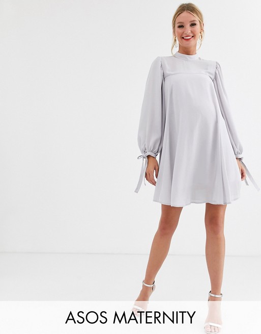 ASOS DESIGN Maternity mini high neck swing dress with tie sleeves