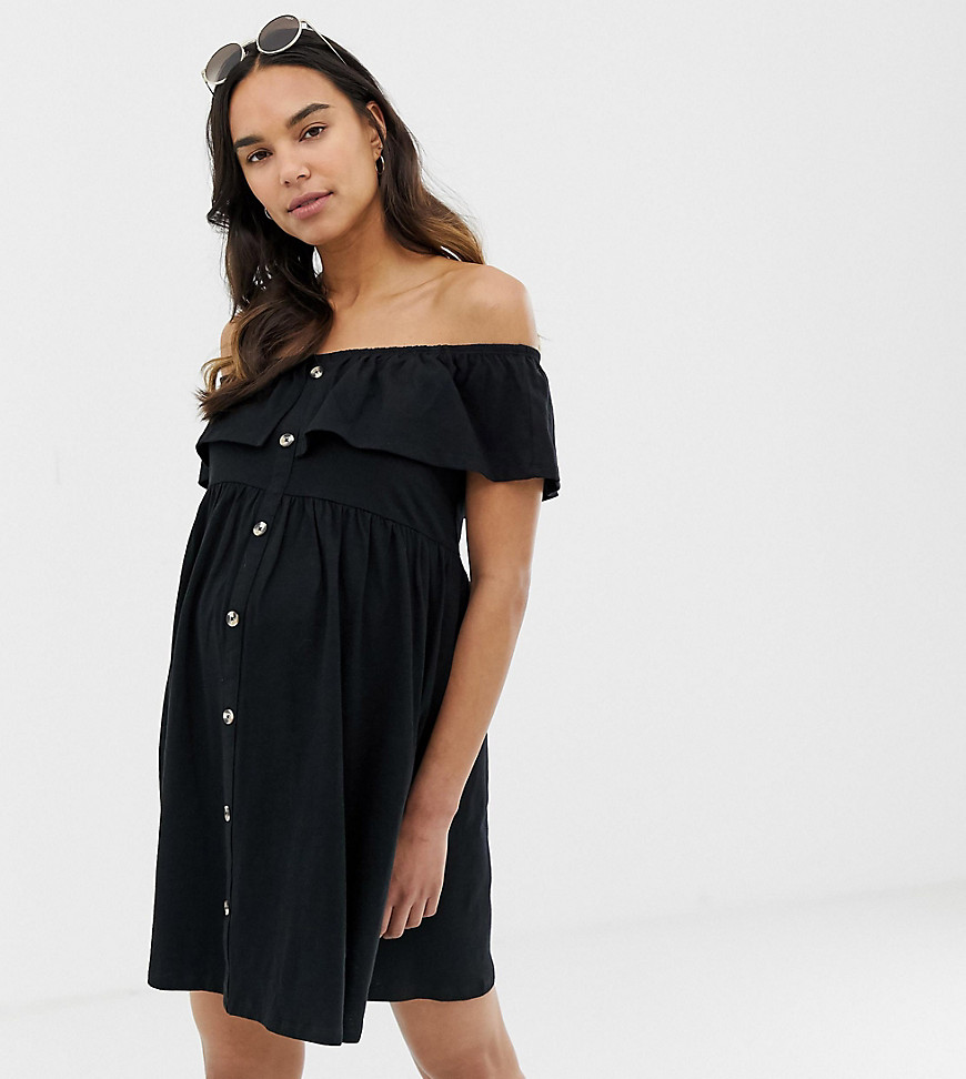 ASOS DESIGN Maternity - Mini-jurk met knopen en gelaagde rok-Zwart