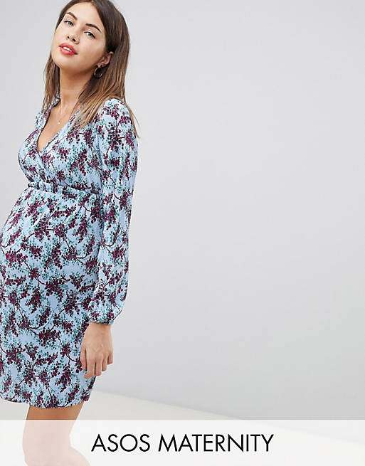 ASOS DESIGN Maternity mini plisse tea dress with deep waistband in floral print
