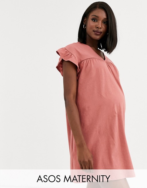 ASOS DESIGN Maternity mini reversible cotton slub smock dress