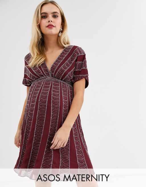 ASOS DESIGN Maternity mini skater dress in linear beading and sequin