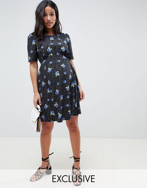 Asos Design Maternity Mini Skater Tea Dress In Floral Print Asos 