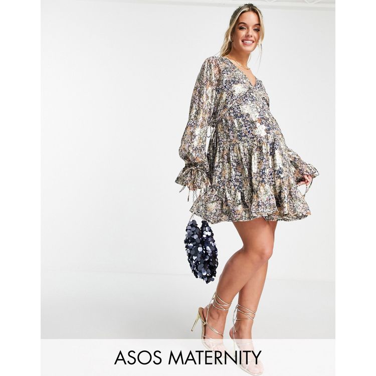 ASOS DESIGN mini smock dress with tie waist in floral jacquard chiffon -  ShopStyle