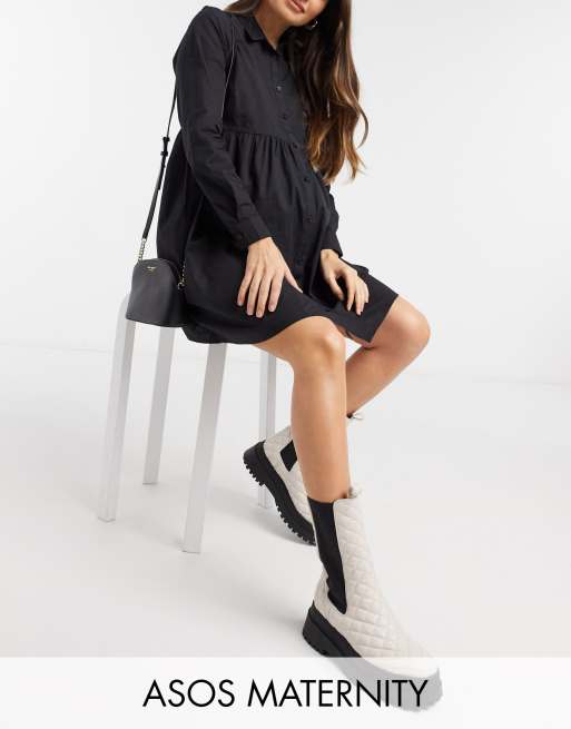 ASOS DESIGN Maternity - Mini-smock-skjortekjole i sort bomuld - BLACK