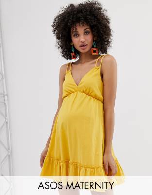 asos design mini smock sundress with pep hem