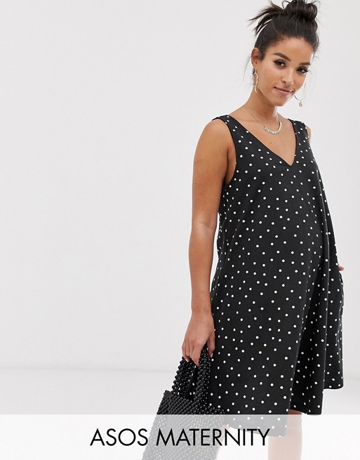 ASOS DESIGN Maternity mini swing dress with concealed pockets in spot