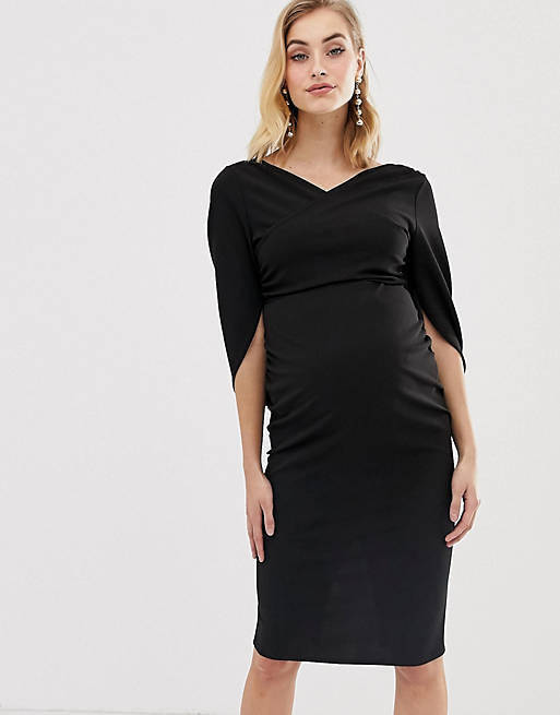 ASOS DESIGN Maternity minimal drape front pencil dress with cowl back ...