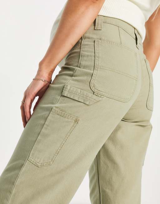 ASOS DESIGN Maternity - Minimalistische cargobroek in kaki met contrasterende stiksels, 3 van 4