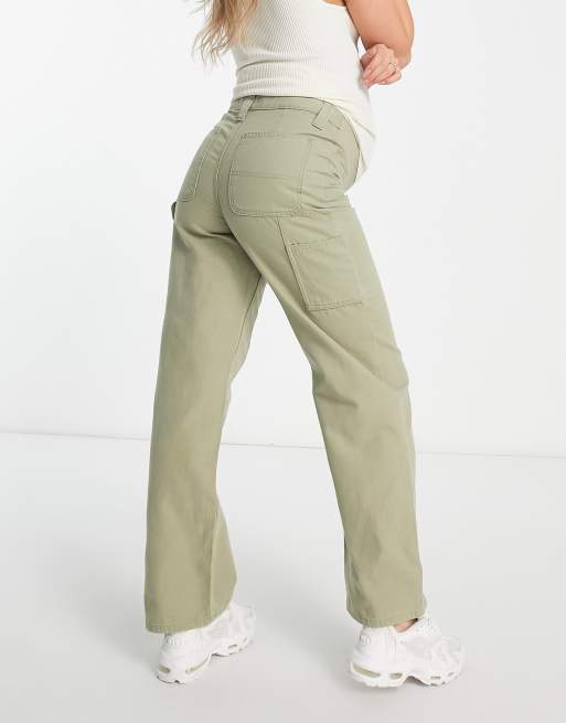 ASOS DESIGN Maternity - Minimalistische cargobroek in kaki met contrasterende stiksels, 4 van 4