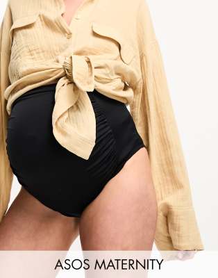 ASOS DESIGN ASOS DESIGN Maternity mix and match gathered high waist bikini bottom in black