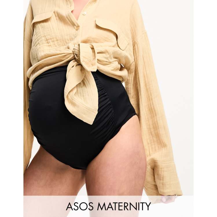 ASOS DESIGN Maternity mix and match gathered high waist bikini bottom in  black