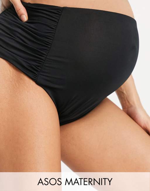ASOS DESIGN Maternity mix and match gathered high waist bikini bottoms in black 