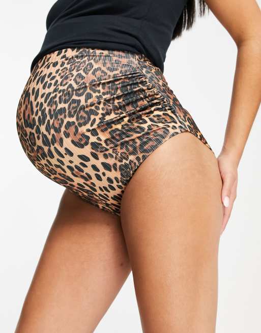 ASOS DESIGN Maternity – Mix and Match – Geraffte Bikinihose mit hoher Taille und Leopardenmuster, 4 von 4
