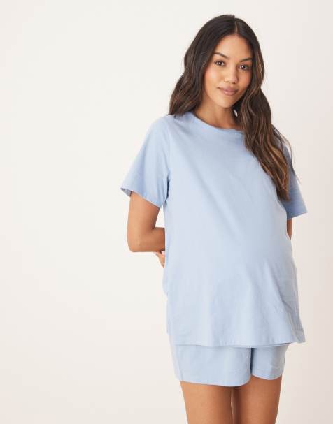 ASOS DESIGN Maternity Mix and Match nursing side split pyjama tee in blue - view 1
